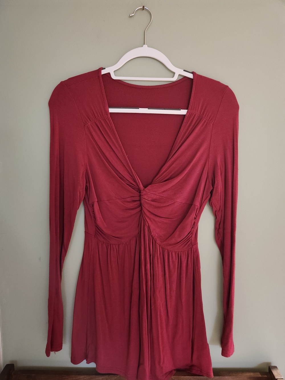 Ruched V-Neck Tunic in Deep Berry